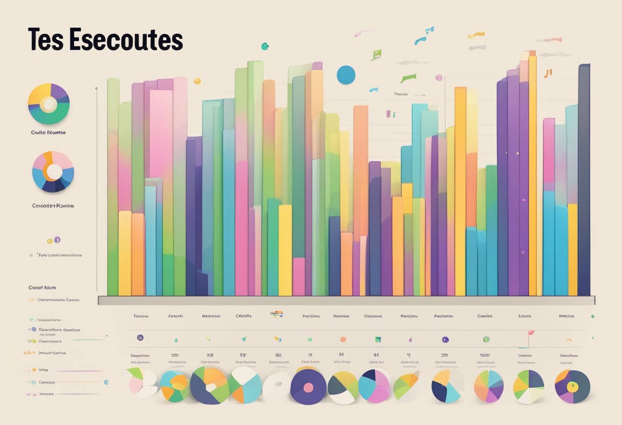 A colorful bar graph with the title "Top des écoutes sur Spotify" at the top, showing various music genres and their popularity